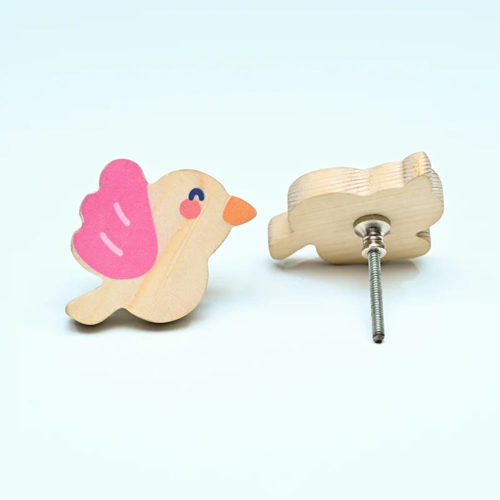 Handmade Pine Wood Bird Knob for Kids Furniture